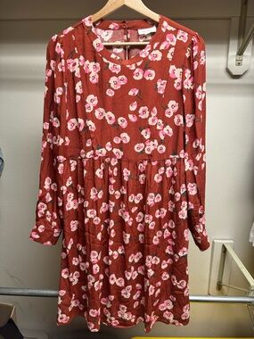 Seraphine Rust Red Floral Maternity Dress w/ Hidden Nursing Zipper - NWOT